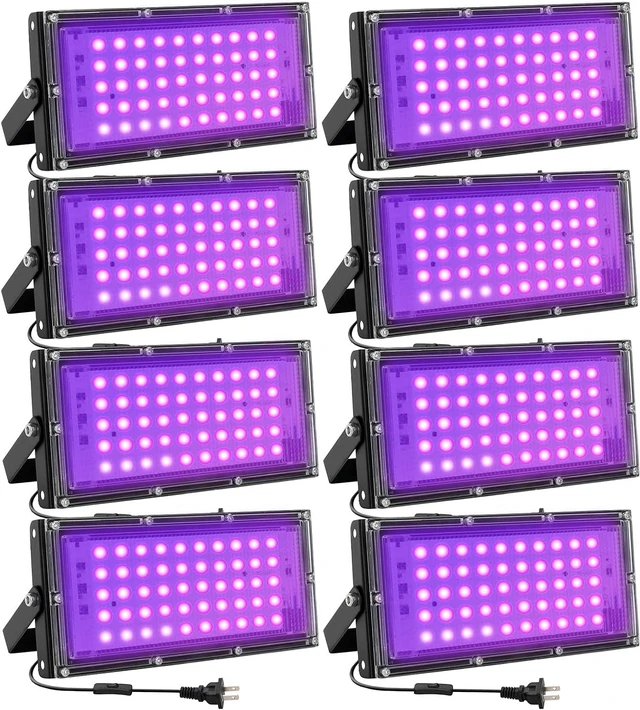 Main image of 50W LED Black Lights for Glow Party IP65 Waterproof UV Blacklight Floodlight 395nm Blacklight Spotlight Purple Black Light Flood Light Fluorescent UV Lights Lamp for Halloween Decor (8 Pack)