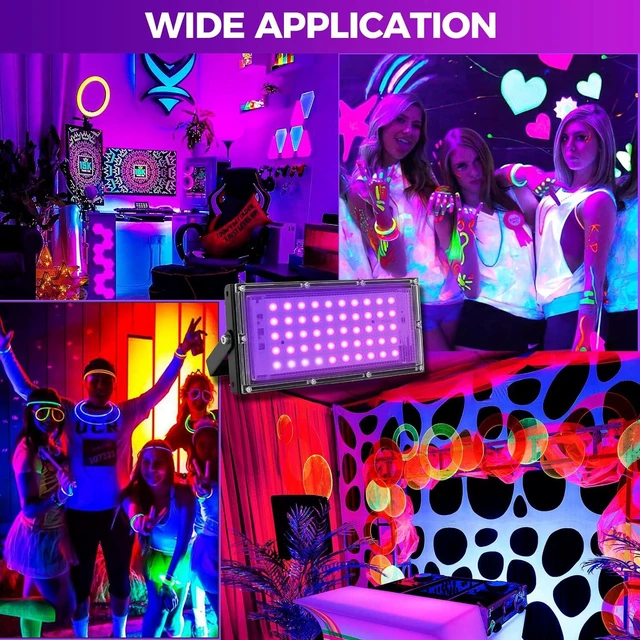 Alt view image 5 of 7 - 50W LED Black Lights for Glow Party IP65 Waterproof UV Blacklight Floodlight 395nm Blacklight Spotlight Purple Black Light Flood Light Fluorescent UV Lights Lamp for Halloween Decor (8 Pack)