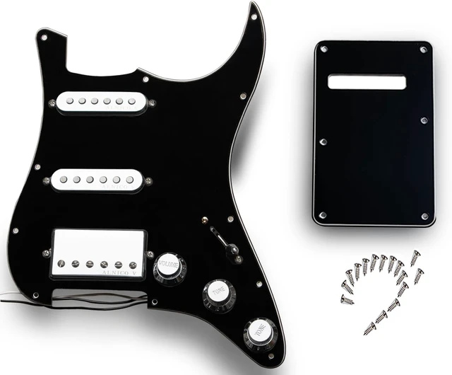 Main image of Prewired Pickguard with SSH Pickup Set, 3-ply Pick Guard Loaded Alnico V Single Coil Humbucker Pick-ups, Electric Guitar Scratchplate as Luthier Replacement Parts, Black-03