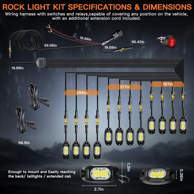 Alt view image 7 of 7 - White Rock Lights, R6 Rock Lights for Trucks Wiring Harness Kit