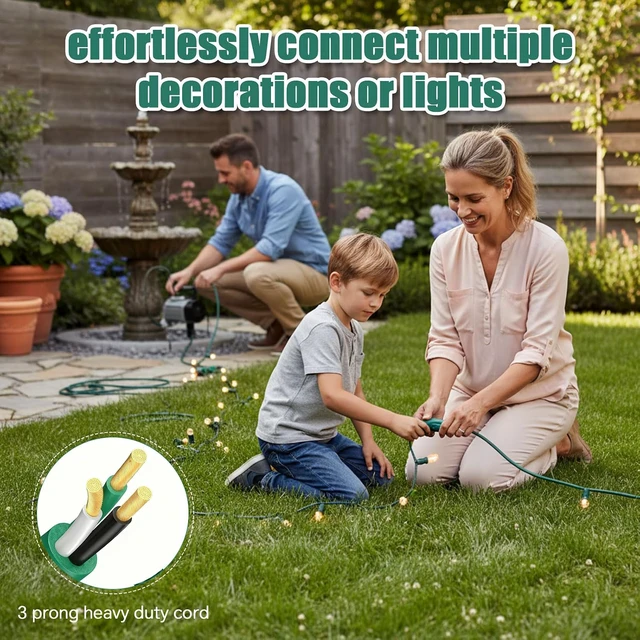 Alt view image 4 of 6 - 2 Pack 40 ft Christmas Extension Cord 1 to 3 Splitter Extension Cord 6 Prong Plug with 3 Extended Outlets and Weatherproof Covers for Outdoor Indoor Christmas Connect Extend String Lights