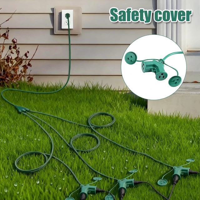Alt view image 6 of 6 - 2 Pack 40 ft Christmas Extension Cord 1 to 3 Splitter Extension Cord 6 Prong Plug with 3 Extended Outlets and Weatherproof Covers for Outdoor Indoor Christmas Connect Extend String Lights