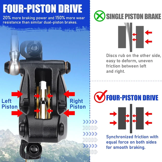 Alt view image 5 of 7 - MTB Hydraulic Disc Brake Set, Four-Piston Bike Brake Upgrade Kit