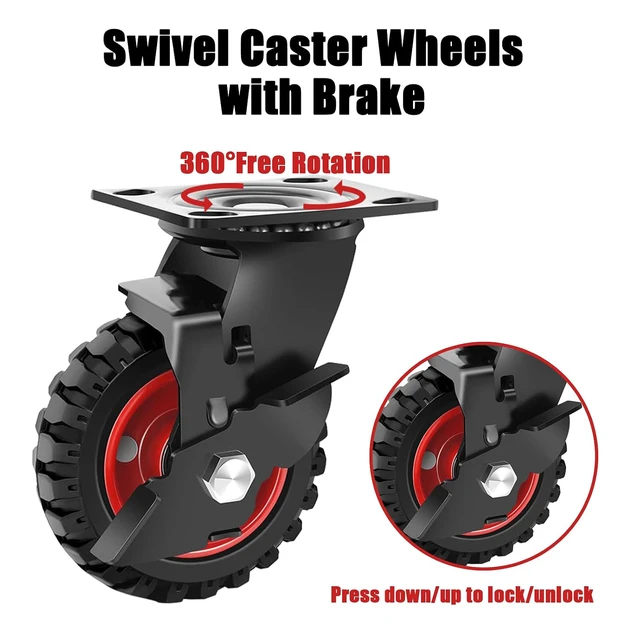 Alt view image 2 of 7 - 5 Inch Outdoor Caster Wheels Set of 4 Heavy Duty for All Terrain