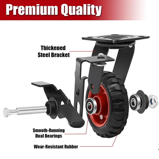 Alt view image 3 of 7 - 5 Inch Outdoor Caster Wheels Set of 4 Heavy Duty for All Terrain
