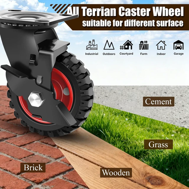 Alt view image 4 of 7 - 5 Inch Outdoor Caster Wheels Set of 4 Heavy Duty for All Terrain