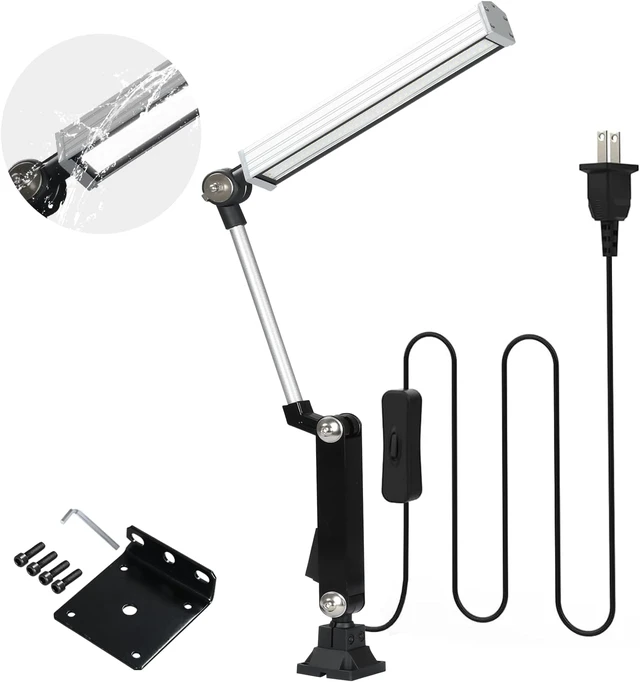 Main image of LED Machine Work Light with 22in Alloy Arm, 14W 1400LM 6500K 110-220V, IP67 Waterproof Industrial Explosion Proof Work Lighting with US Plug for Lathe, Sewing, CNC, Drilling Machine
