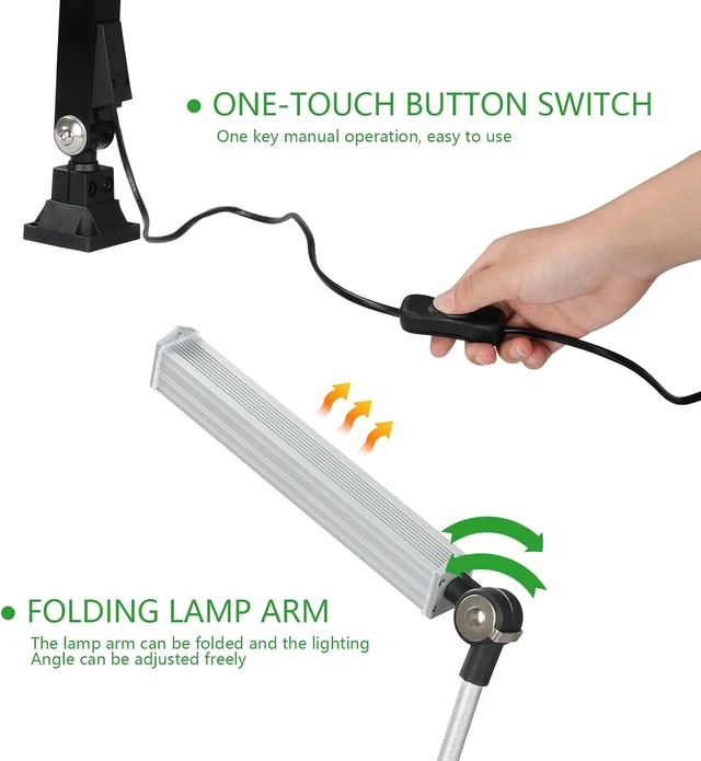 Alt view image 4 of 7 - LED Machine Work Light with 22in Alloy Arm, 14W 1400LM 6500K 110-220V, IP67 Waterproof Industrial Explosion Proof Work Lighting with US Plug for Lathe, Sewing, CNC, Drilling Machine
