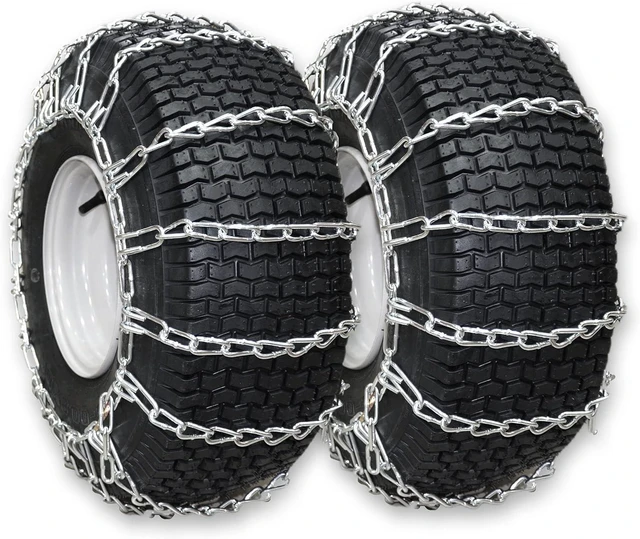 Main image of Set of 2 Snow Tire Chains for Lawn Tractor, Riding Mower, Snow Blower - Zinc Plated 2 Link Enhanced Traction Garden Tractor Chains - Fits 20x8x8 20x8x10 21x7x8