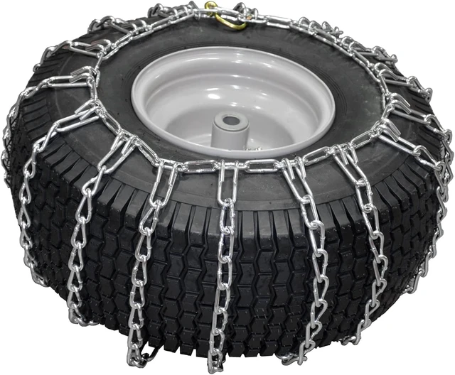 Alt view image 3 of 6 - Set of 2 Snow Tire Chains for Lawn Tractor, Riding Mower, Snow Blower - Zinc Plated 2 Link Enhanced Traction Garden Tractor Chains - Fits 20x8x8 20x8x10 21x7x8