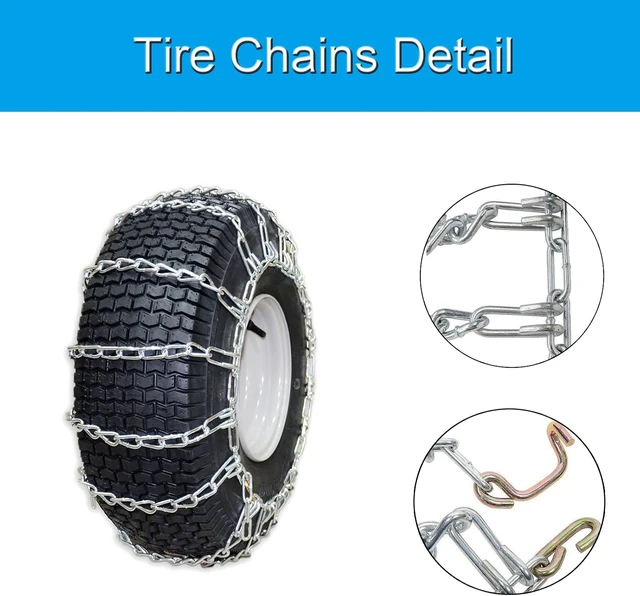 Alt view image 4 of 6 - Set of 2 Snow Tire Chains for Lawn Tractor, Riding Mower, Snow Blower - Zinc Plated 2 Link Enhanced Traction Garden Tractor Chains - Fits 20x8x8 20x8x10 21x7x8