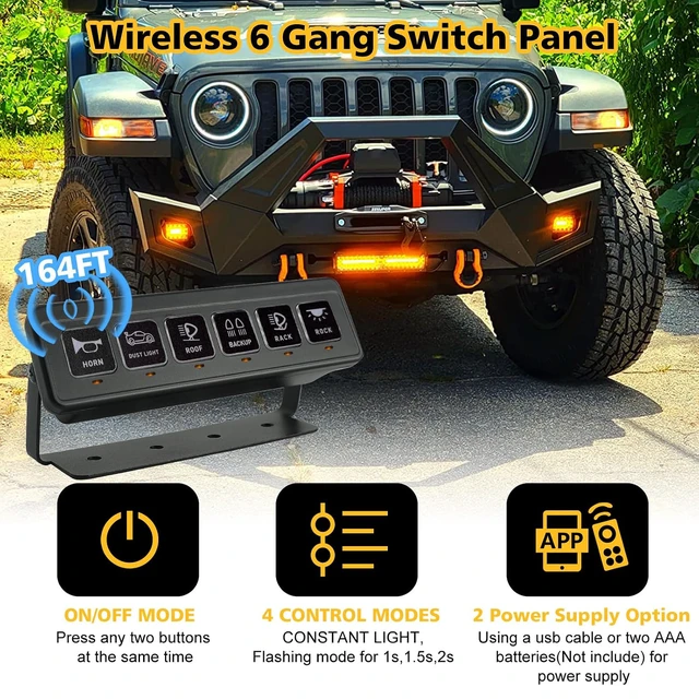Alt view image 3 of 7 - Wireless 6 Gang Switch Panel,Circuit Control Relay System Box Automatic Dimmable Switch Panel Waterproof Multifunction Offroad LED Light Switch Pod Electronic Relay for Truck Car UTV