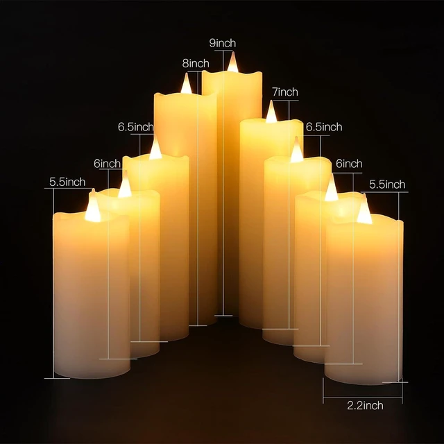 Alt view image 2 of 7 - Real Wax Rechargeable LED Flameless Candles with Remote and Timer,USB Flickering White Pillar Candles-9 Pack for Home Decor Halloween Christmas Decor