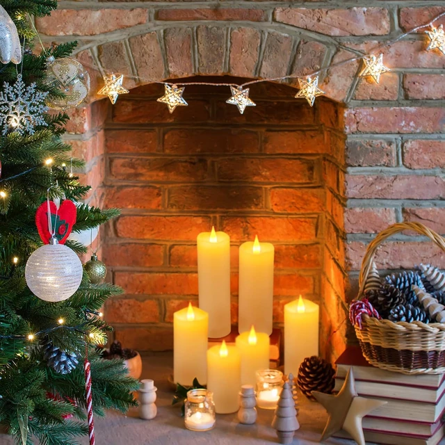 Alt view image 6 of 7 - Real Wax Rechargeable LED Flameless Candles with Remote and Timer,USB Flickering White Pillar Candles-9 Pack for Home Decor Halloween Christmas Decor