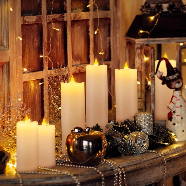 Alt view image 7 of 7 - Real Wax Rechargeable LED Flameless Candles with Remote and Timer,USB Flickering White Pillar Candles-9 Pack for Home Decor Halloween Christmas Decor