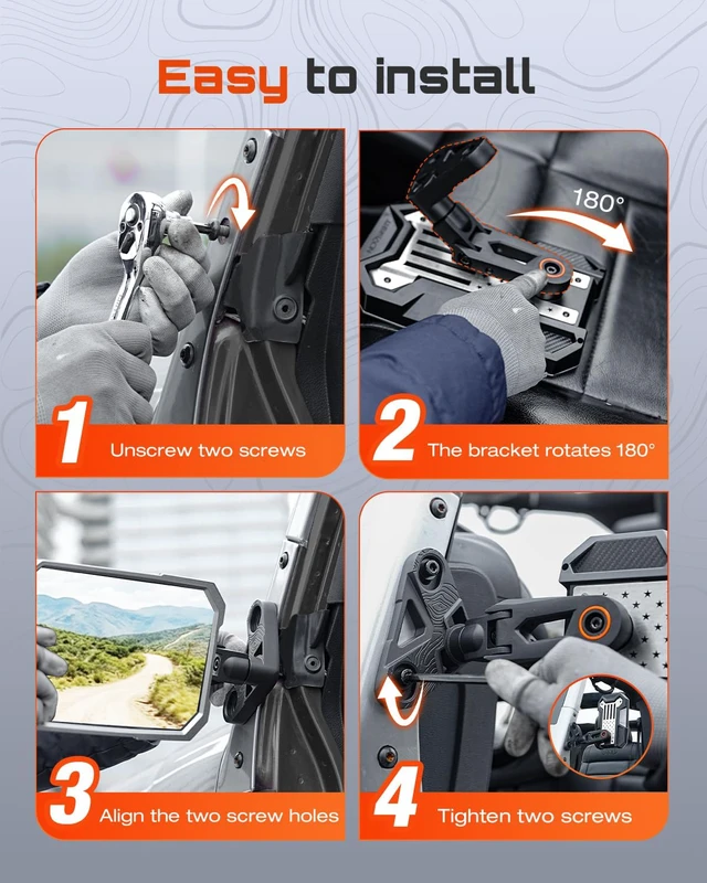 Alt view image 7 of 7 - Wrangler Mirrors for Doors Off, Jeep Wrangler TJ JK 1997-2018