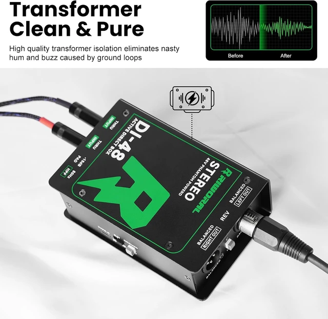 Alt view image 6 of 7 - Direct Box with Dual 1/4 High-Impedance Stereo Inputs Di Boxes Support For Guitar/Bass Instruments Premium Direct Injection Active Di Box For Thru & XLR Outputs (Direct Box)