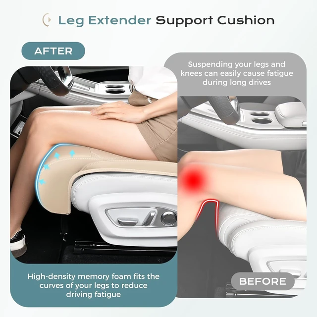 Alt view image 7 of 7 - Car Seat Leg Extender Support Cushion, Leg Rest Cushion for Driver Seat, Universal Car Seat Leg Support, Leather Car Seat Cushion, Waterproof Leg Extension Pad for Long Driving (Update,Beige)
