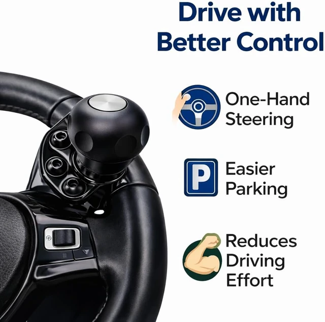 Alt view image 4 of 5 - Heavy Duty Steering Wheel Spinner Knob Premium Quick Release Knob for Trucks, SUVs & Cars Metal Build, Smooth Bearing, One-Hand Control