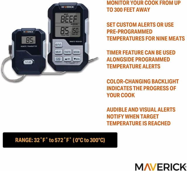 Alt view image 2 of 7 - Long Range Digital Wireless Meat Thermometer 300 ft Remote Monitoring, Timer & Heat-Resistant Probe (662°F), for Grilling, Smoking, Roasting & Oven Cooking (Dual Probe) (Single Probe)