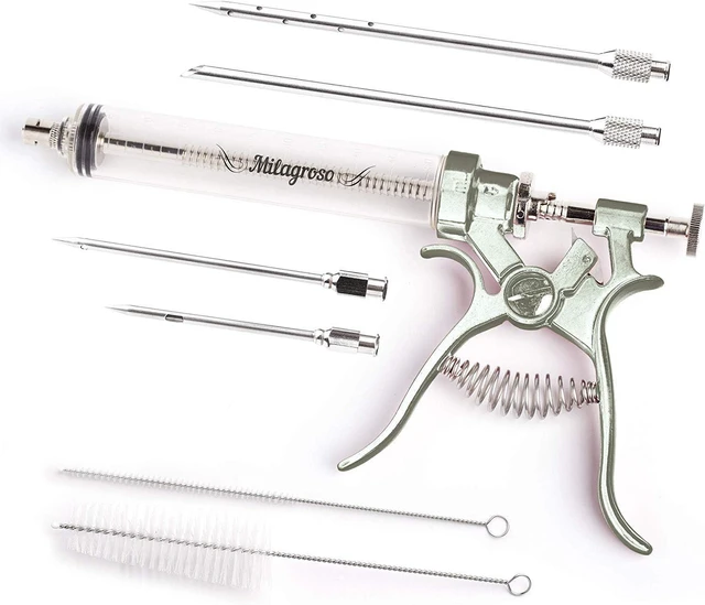 Main image of Meat Injector Syringe Stainless Steel Outdoor Meat Kit Marinade Flavor Food Injector Syringes with 4 Marinades Needles Grill Smoker Injectors Professional Syringe Held Culinary Barbecue Tool For BBG