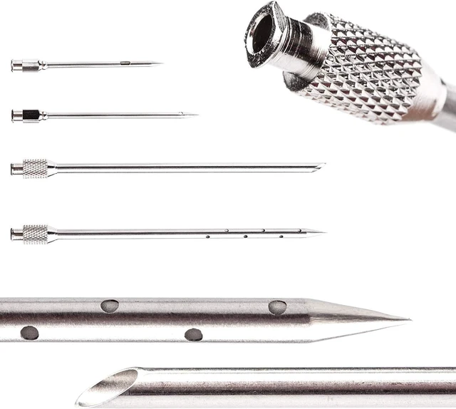 Alt view image 2 of 7 - Meat Injector Syringe Stainless Steel Outdoor Meat Kit Marinade Flavor Food Injector Syringes with 4 Marinades Needles Grill Smoker Injectors Professional Syringe Held Culinary Barbecue Tool For BBG