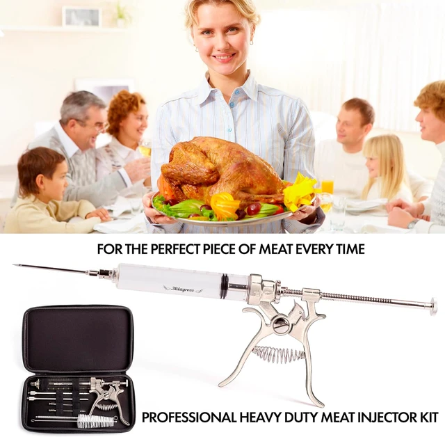 Alt view image 5 of 7 - Meat Injector Syringe Stainless Steel Outdoor Meat Kit Marinade Flavor Food Injector Syringes with 4 Marinades Needles Grill Smoker Injectors Professional Syringe Held Culinary Barbecue Tool For BBG