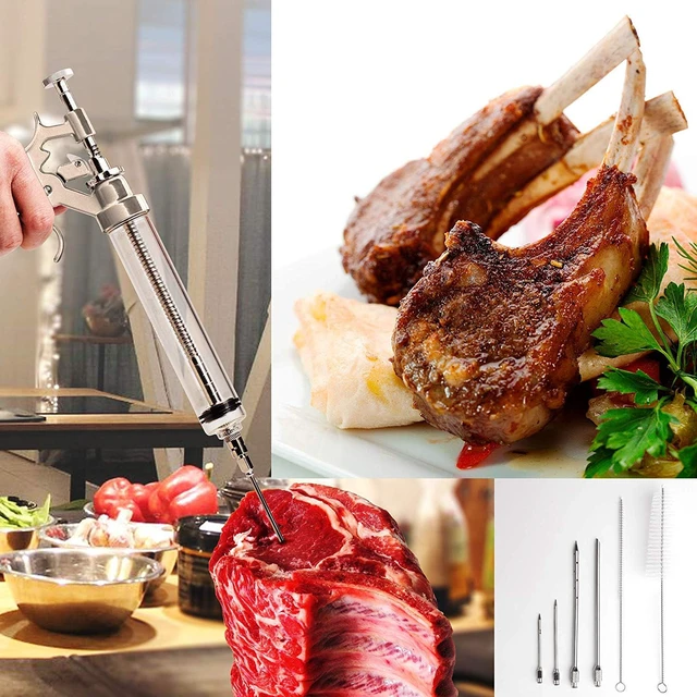 Alt view image 7 of 7 - Meat Injector Syringe Stainless Steel Outdoor Meat Kit Marinade Flavor Food Injector Syringes with 4 Marinades Needles Grill Smoker Injectors Professional Syringe Held Culinary Barbecue Tool For BBG
