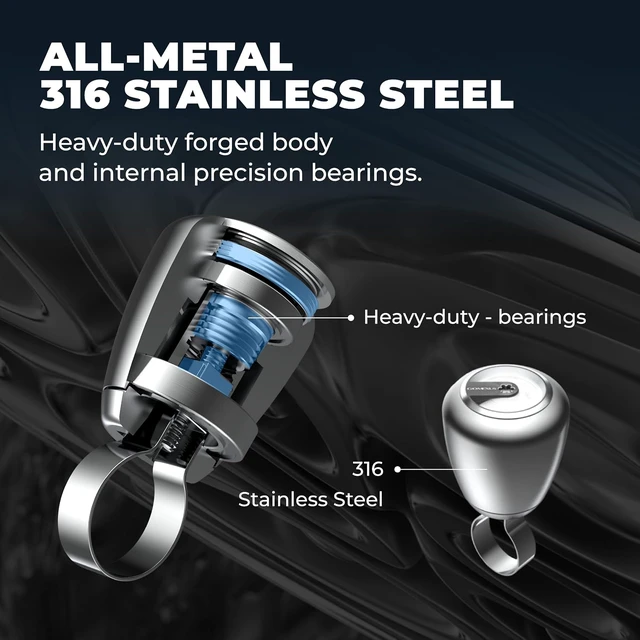 Alt view image 4 of 7 - Steering Wheel Knob, Stainless Suicide Knob Spinner, One-Hand Control,Boat Truck Tractor Mower w/ 3 Ring Sizes(New,Broader Fit)