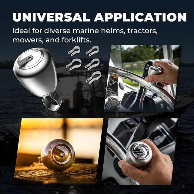 Alt view image 3 of 7 - Steering Wheel Knob, Stainless Suicide Knob Spinner, One-Hand Control,Boat Truck Tractor Mower w/ 3 Ring Sizes(New,Broader Fit)