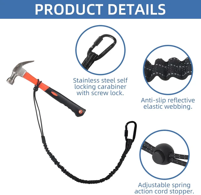 Alt view image 4 of 7 - 24 Pack Safety Tether Tool Lanyard, Standard Length Safety Tool Leash Fall Protection Tether with Screw Lock Carabiner & Adjustable Loop End, Maximum Weight Limit 9KG/19.8LBS