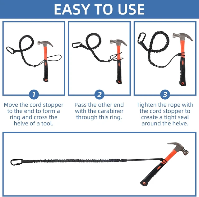 Alt view image 5 of 7 - 24 Pack Safety Tether Tool Lanyard, Standard Length Safety Tool Leash Fall Protection Tether with Screw Lock Carabiner & Adjustable Loop End, Maximum Weight Limit 9KG/19.8LBS
