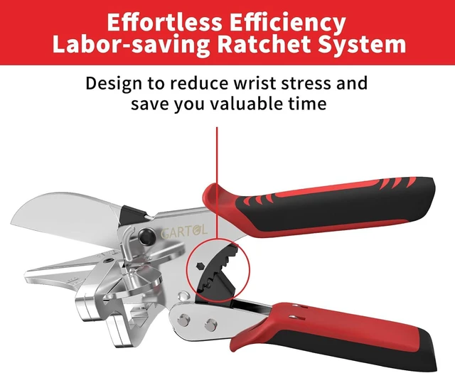 Alt view image 3 of 7 - Ratchet Miter Shears, 45°-135° Adjustable Multi-Angle Cutter for Molding, Trim & Quarter Round Precision Hand Tool for PVC & Soft Wood Includes 5 Anvils & Replaceable Blade