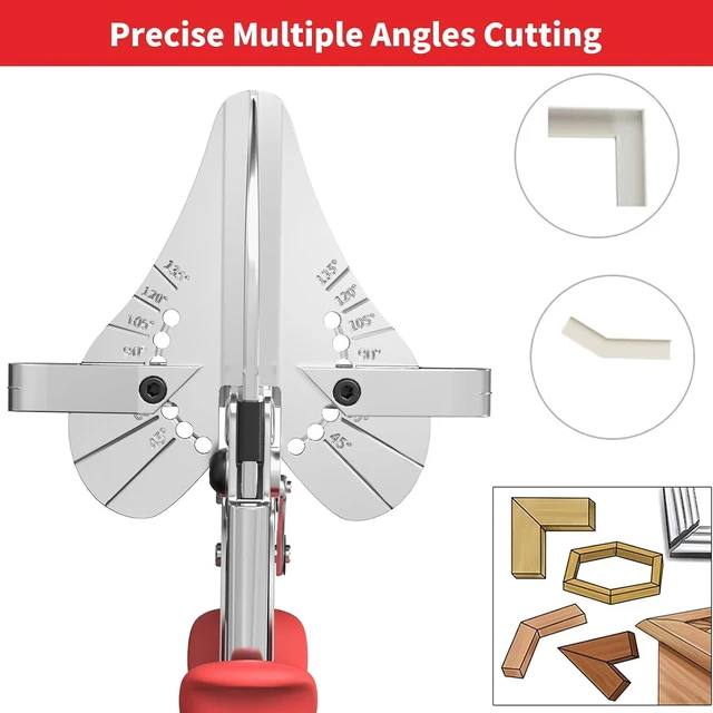 Alt view image 4 of 7 - Ratchet Miter Shears, 45°-135° Adjustable Multi-Angle Cutter for Molding, Trim & Quarter Round Precision Hand Tool for PVC & Soft Wood Includes 5 Anvils & Replaceable Blade