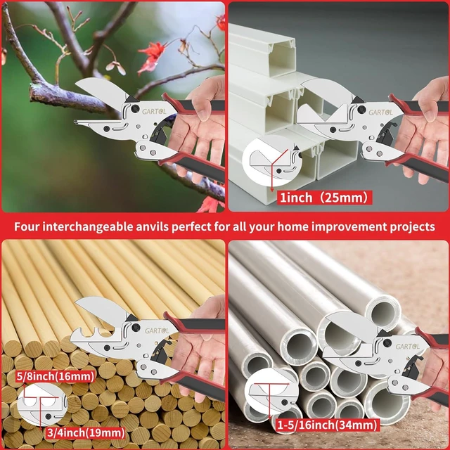 Alt view image 6 of 7 - Ratchet Miter Shears, 45°-135° Adjustable Multi-Angle Cutter for Molding, Trim & Quarter Round Precision Hand Tool for PVC & Soft Wood Includes 5 Anvils & Replaceable Blade