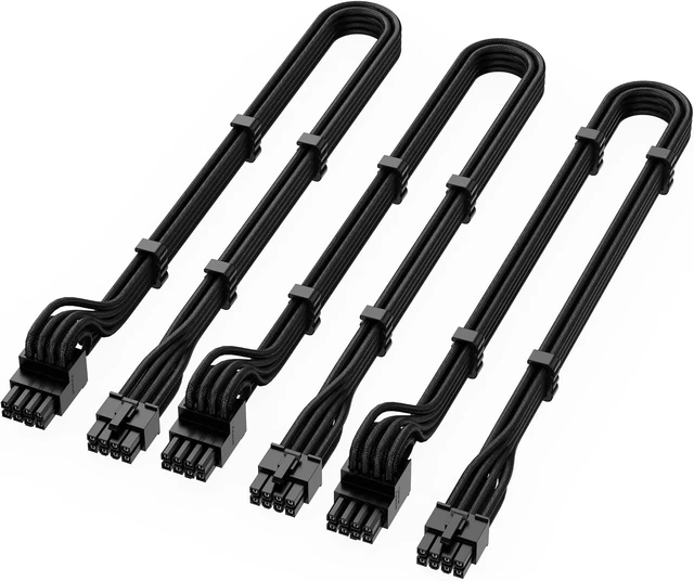 Alt view image 6 of 6 - X-Enlazar PSU Cable Kit for Seasonic Power Supplies - 90-Degree Connectors, Individually Sleeved with Braiding & Combs, 16AWG Wire, 9-Piece Kit, Type-B PCIe GPU Connectors - Black