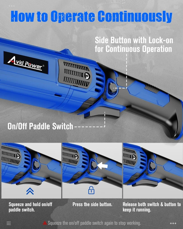 Alt view image 3 of 7 - Angle Grinder 4-1/2 Inch 8.0 Amp 1000W Electric Grinder Tool 7-Variable-Speed Metal Grinder, 11,500 RPM, Paddle Switch with Lock-on Button, Cutting & Grinding Wheels and Side Handle - Blue