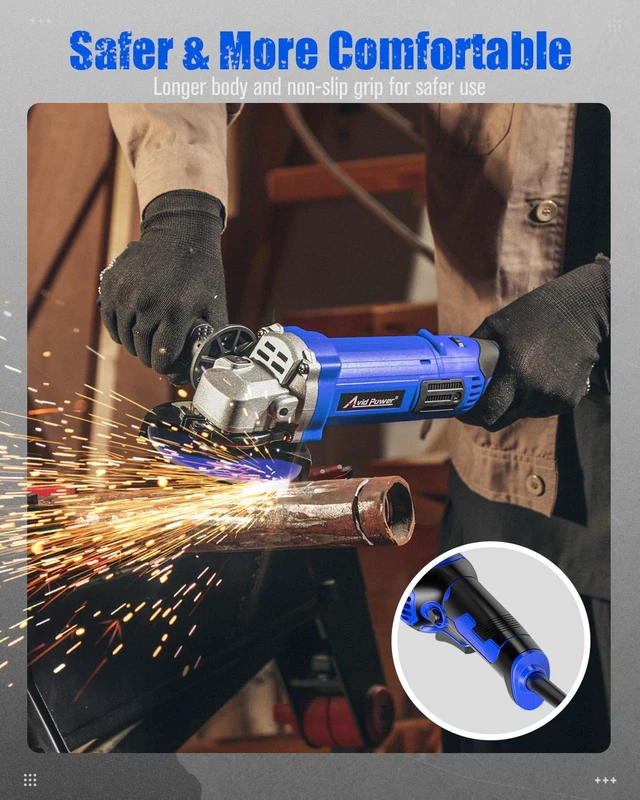 Alt view image 4 of 7 - Angle Grinder 4-1/2 Inch 8.0 Amp 1000W Electric Grinder Tool 7-Variable-Speed Metal Grinder, 11,500 RPM, Paddle Switch with Lock-on Button, Cutting & Grinding Wheels and Side Handle - Blue