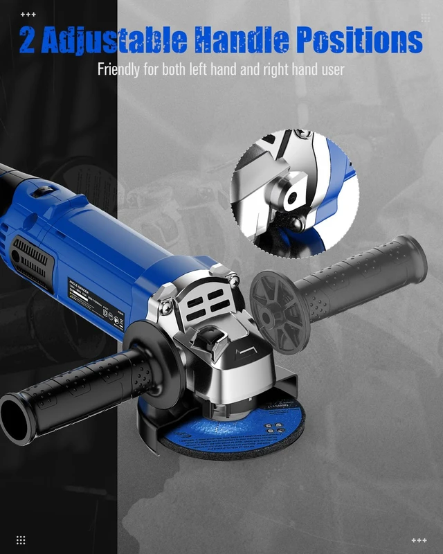 Alt view image 5 of 7 - Angle Grinder 4-1/2 Inch 8.0 Amp 1000W Electric Grinder Tool 7-Variable-Speed Metal Grinder, 11,500 RPM, Paddle Switch with Lock-on Button, Cutting & Grinding Wheels and Side Handle - Blue