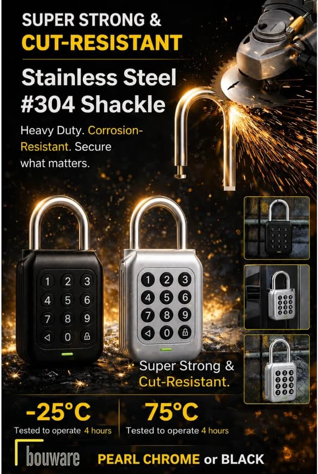 Alt view image 3 of 6 - Smart Padlock Alpha1 Heavy-Duty Electronic Padlock Combination Weatherproof Digital Keypad Number Button Locks with Code, Outdoor/Indoor Use with Upgraded Security Features (Silver)
