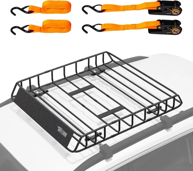 Main image of 46"x 36"x 6" Universal Rooftop Cargo Carrier Basket, Heavy Duty Steel Roof Rack Basket w/4 Straps with Hook, Car Top Rack Luggage Holder Carrier for SUV Car Truck Van