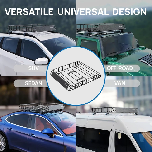 Alt view image 6 of 7 - 46"x 36"x 6" Universal Rooftop Cargo Carrier Basket, Heavy Duty Steel Roof Rack Basket w/4 Straps with Hook, Car Top Rack Luggage Holder Carrier for SUV Car Truck Van
