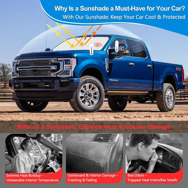 Alt view image 4 of 7 - Side Window Sun Shade for 2017-2022 Fo-rd F250 F350 Super Duty, Super Crew Cab 4Door Pickup, Foldable Window Sunshade Sun Visor Protector, Side Window Shades Blocks UV Rays Heat, Pack of 4