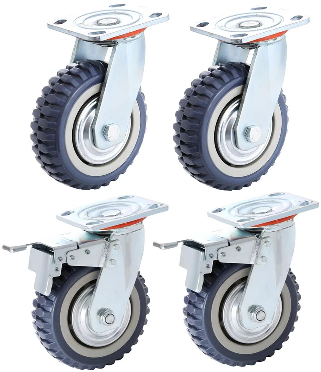 Main image of 6 Inch Heavy Duty Plate Casters Wheels Set of 4 Swivel Casters with Ball Bearing 1322lbs Capacity Smooth Silent 360 Degree Rotation (2 with Brake Lock, 2 Without Brake) PU Material