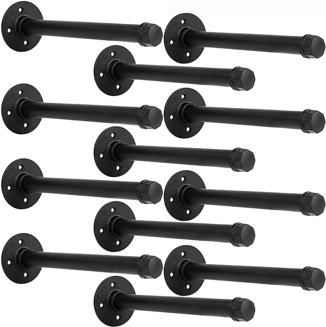 Main image of Industrial Pipe Shelf Brackets 12 Pack 12 Inch - Heavy Duty Black Iron for 8"-12" Wood-Wall Mount Floating Shelves Kit with All Hardware Included,Pipe Shelving Brackets , Black DIY Pipe Shelves