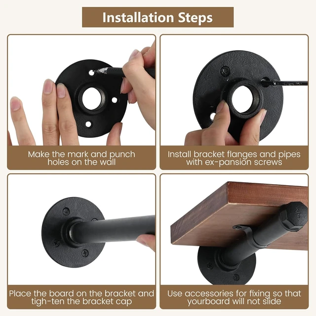 Alt view image 6 of 7 - Industrial Pipe Shelf Brackets 12 Pack 12 Inch - Heavy Duty Black Iron for 8"-12" Wood-Wall Mount Floating Shelves Kit with All Hardware Included,Pipe Shelving Brackets , Black DIY Pipe Shelves