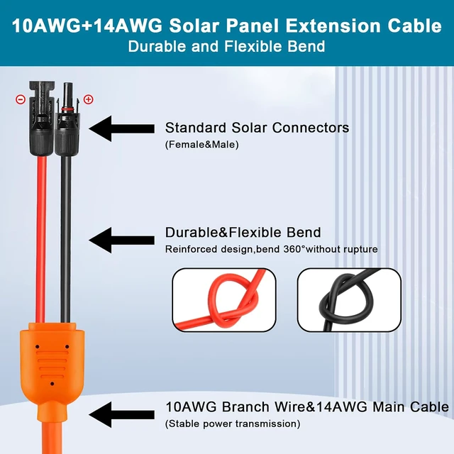 Alt view image 2 of 7 - Solar Panel Extension Cable 75FT - 10AWG+14AWG Solar Wire with Female & Male IP68 Waterproof Connector for RV, Photovoltaic Systems, Home, Boat, Solar Panels, Car