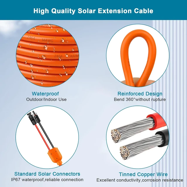 Alt view image 4 of 7 - Solar Panel Extension Cable 75FT - 10AWG+14AWG Solar Wire with Female & Male IP68 Waterproof Connector for RV, Photovoltaic Systems, Home, Boat, Solar Panels, Car