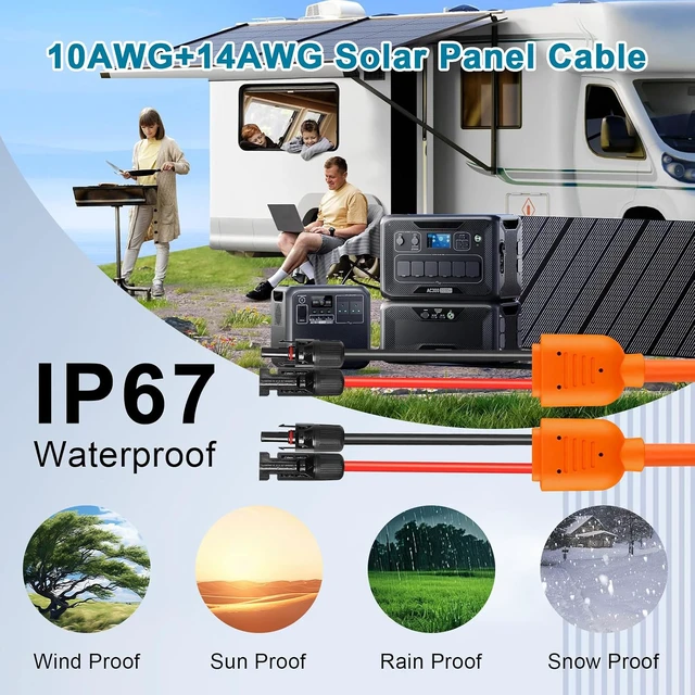 Alt view image 7 of 7 - Solar Panel Extension Cable 75FT - 10AWG+14AWG Solar Wire with Female & Male IP68 Waterproof Connector for RV, Photovoltaic Systems, Home, Boat, Solar Panels, Car