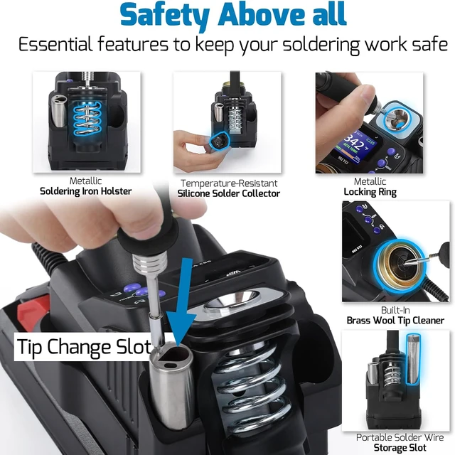 Alt view image 7 of 7 - 982-VI 3 Cordless Soldering Station for Milwaukee 20V Battery Soldering Iron Kit with Integrated Holder, Tips Cleaner, °C-°F Conversion, Sleep Mode, 5 C235 Compatible Tips, 0.8mm Solder Wire